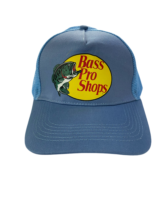 light blue Bass Pro Shops mesh hat