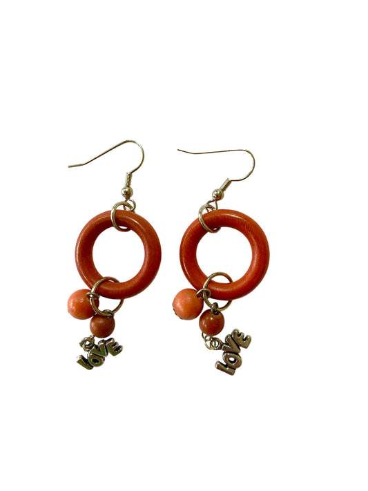 Emerald Wolf - handmade orange circle love dangle earrings