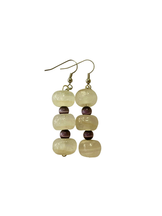Emerald Wolf - hand beaded polished selenite dangle earrings