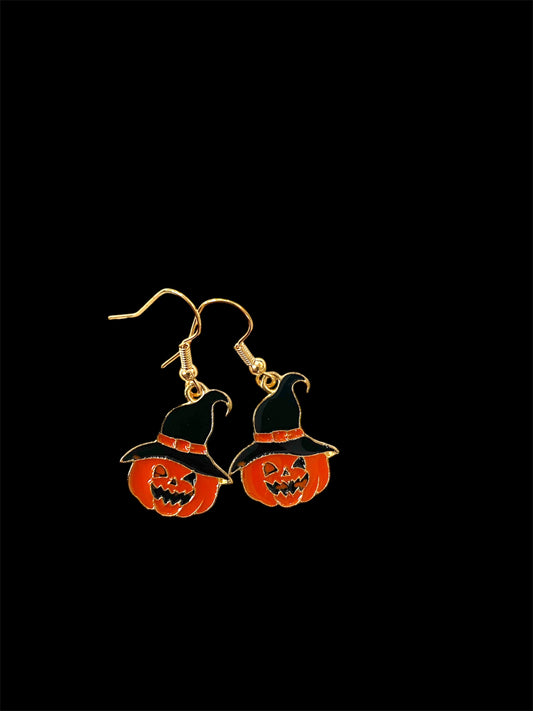 Halloween Jack-o-latern Witch Hat Enamel Earrings