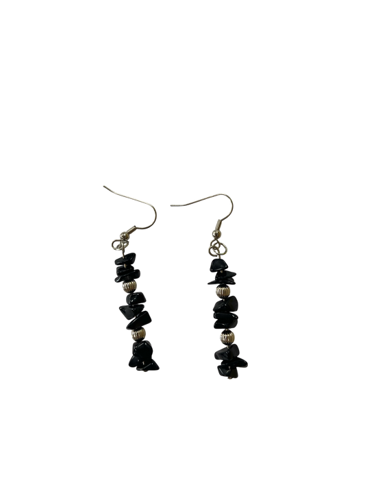 Emerald Wolf - hand beaded black crystal dangle earrings