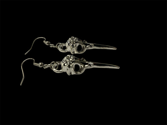 Emerald Wolf - silver bird skull dangle earrings style no3