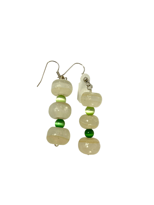 Emerald Wolf - green & white crystal dangle earrings