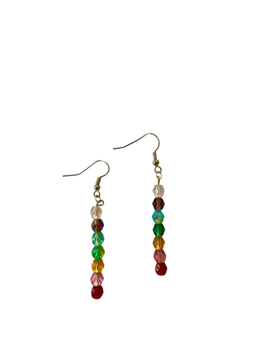 Emerald Wolf - hand beaded rainbow string earrings