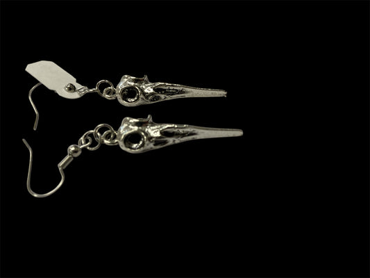 Emerald Wolf - silver bird skull dangle earrings style no2