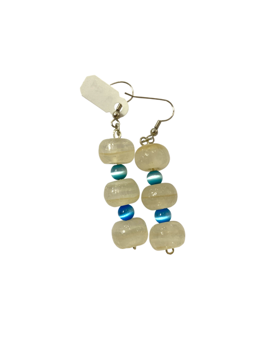 Emerald Wolf - blue & white crystal dangle earrings