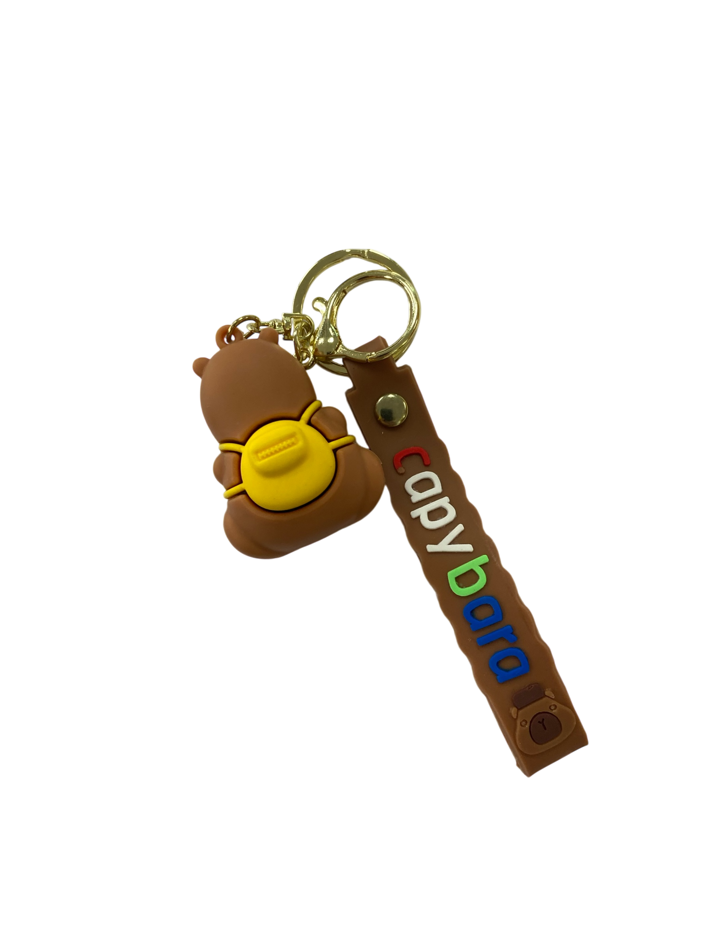 yellow backpack wearing capybara character keychain