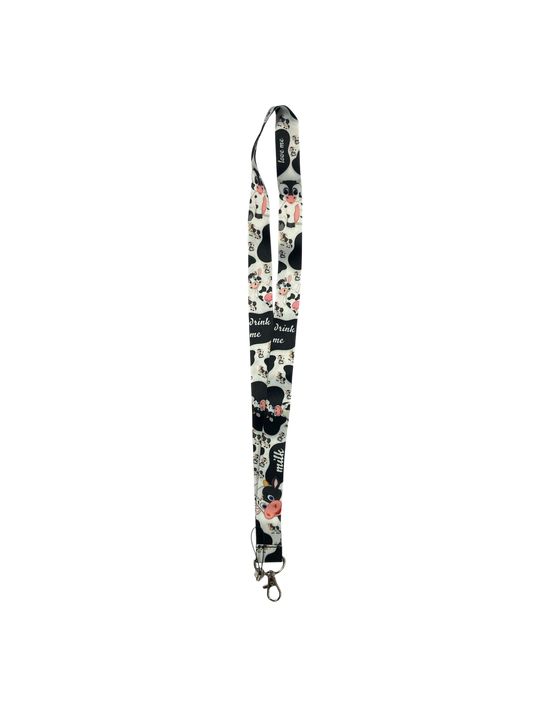 black & white cow print lanyard