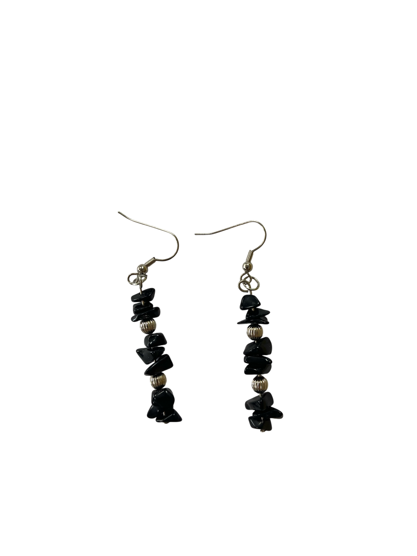 Emerald Wolf - hand beaded black crystal dangle earrings