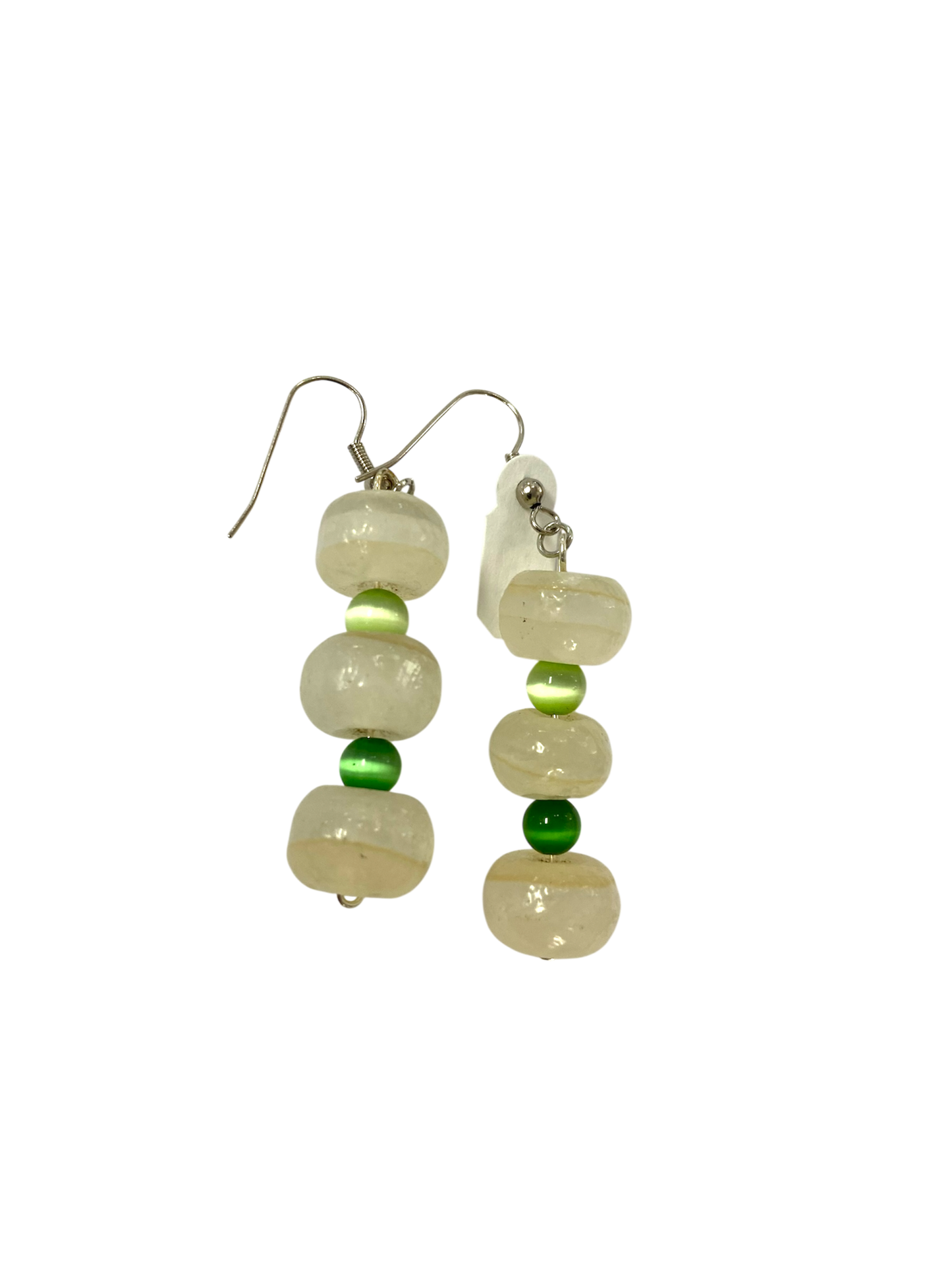 Emerald Wolf - green & white crystal dangle earrings
