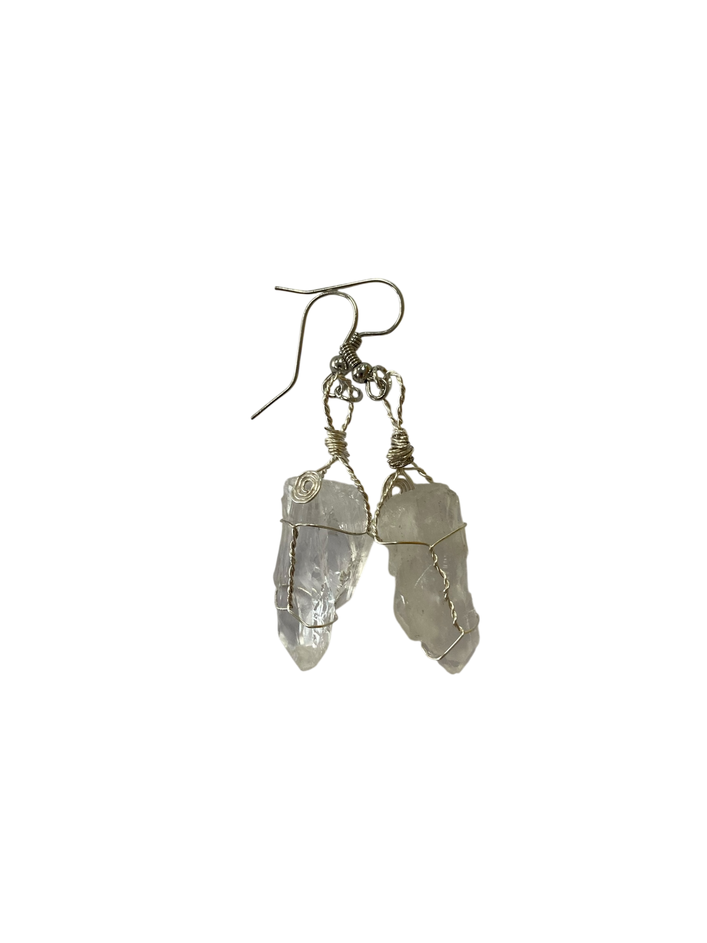 Emerald Wolf - hand wrapped Arkansas quartz dangle earrings