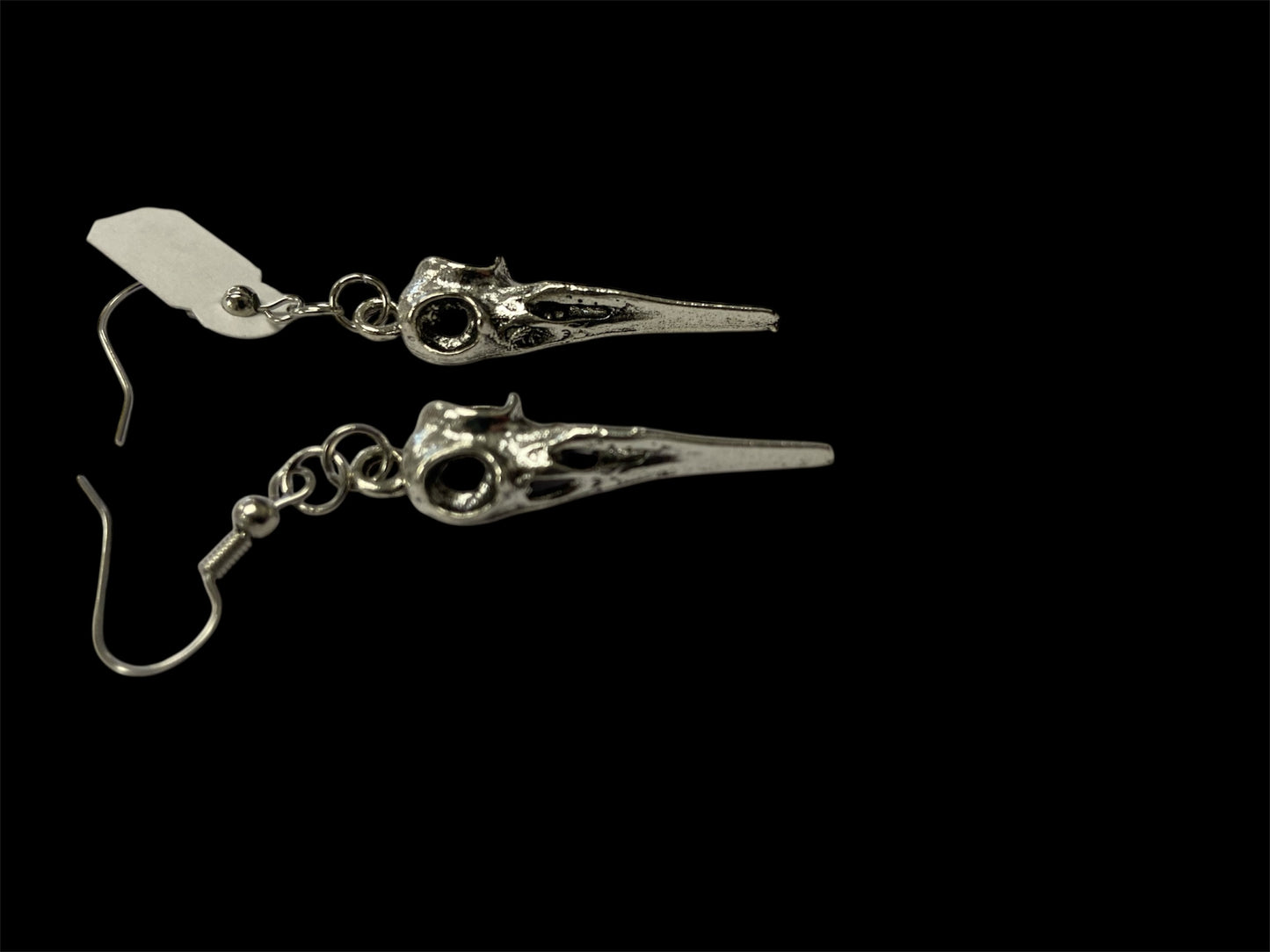 Emerald Wolf - silver bird skull dangle earrings style no2