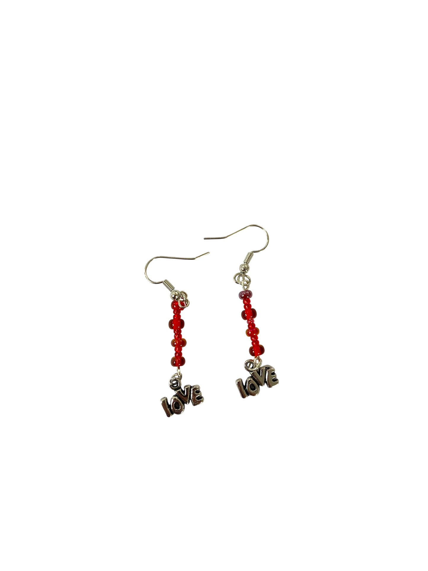 Emerald Wolf - red hand beaded love dangle earrings